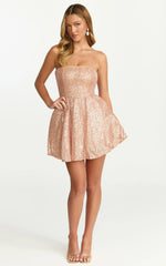 Hana Mini Dress - Strapless Fit And Flare Sequin Dress in Rose Gold