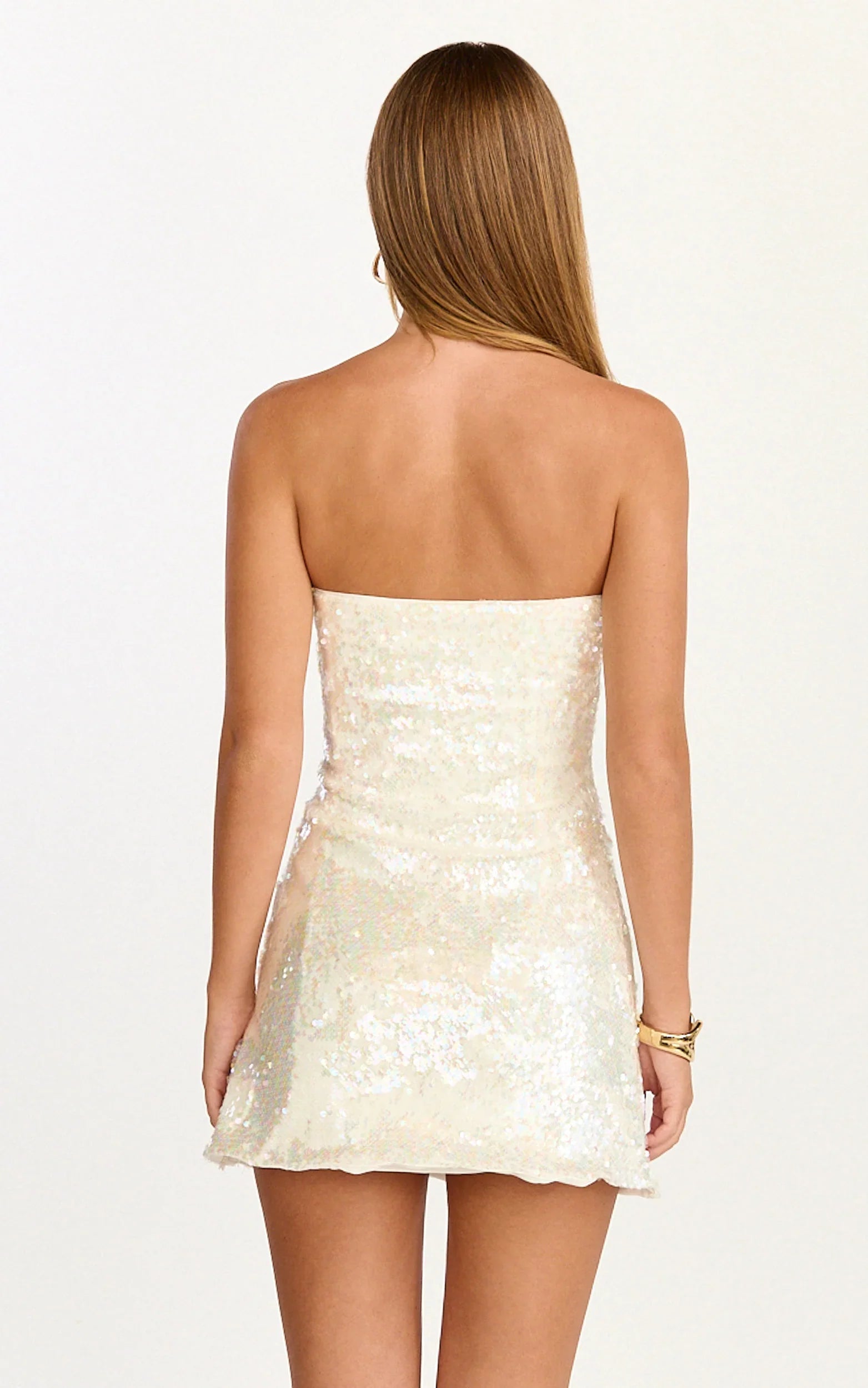 Zola Mini Dress - Strapless A Line Sequin Dress in Pearl
