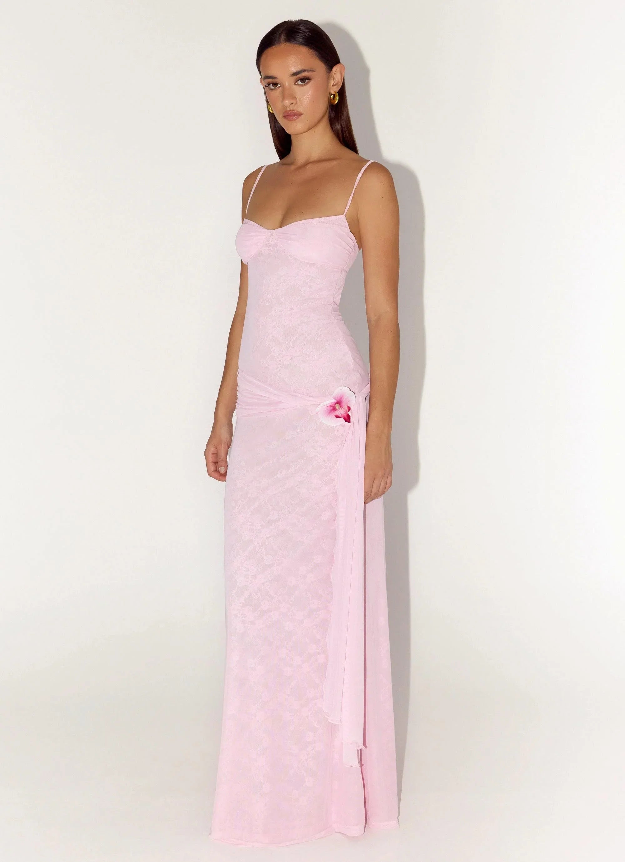 Natty Lace Mesh Maxi Dress - Petal Pink