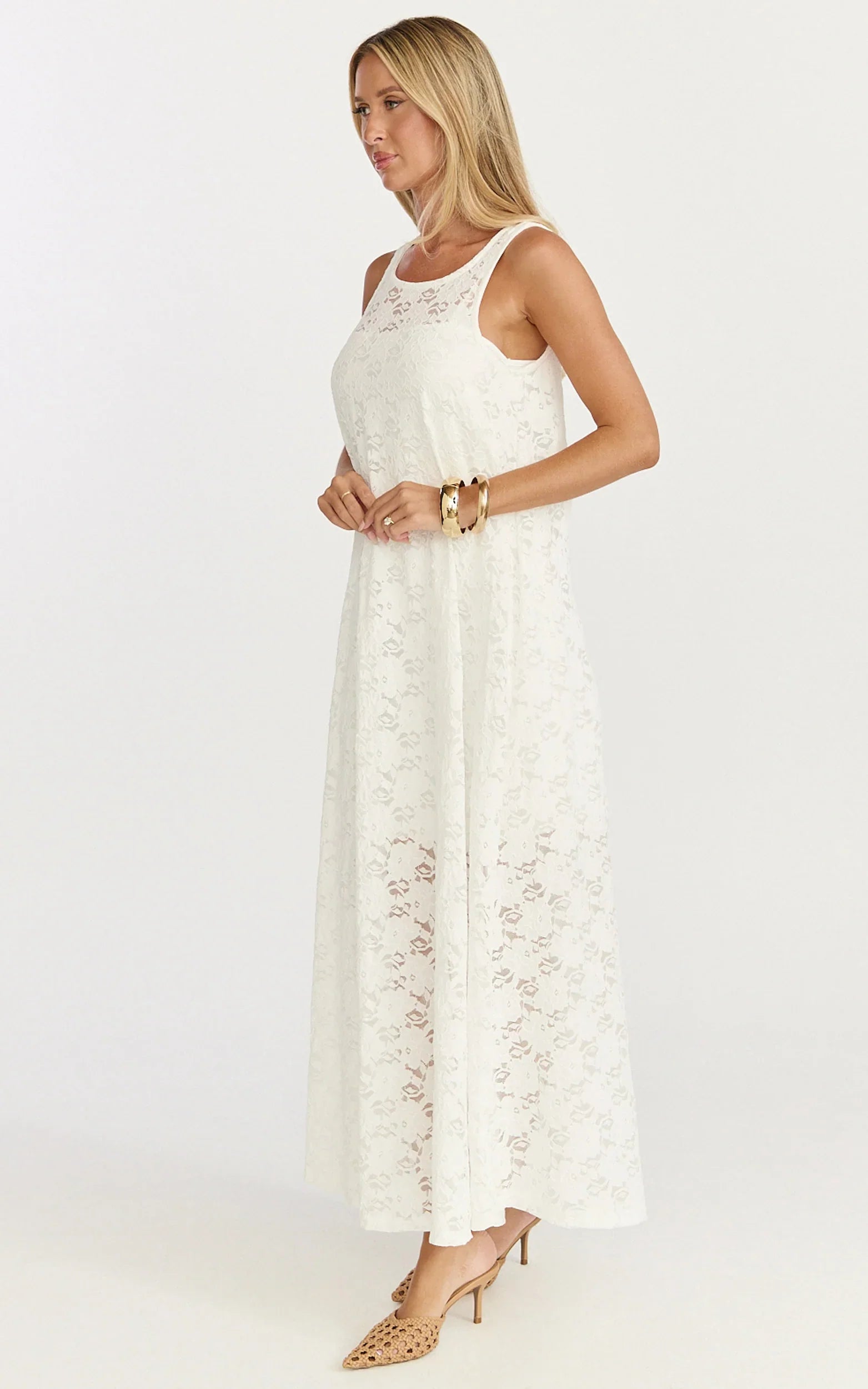 Bella Maxi Dress - Lace Shift Dress in Off White
