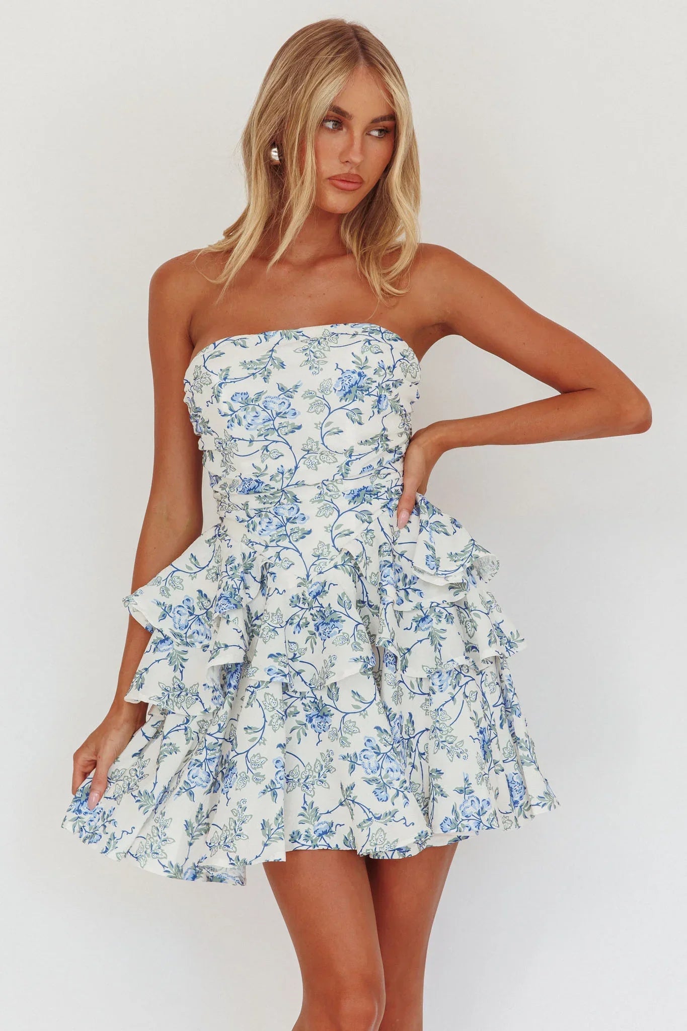Like Me Tied Back Layered Mini Dress Floral Blue